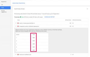 mercahnt center Unsupported currency in attribute shipping.price_2