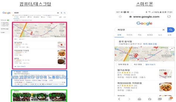 GMB_구글 검색과 구글 지도 검색 결과 노출 예시