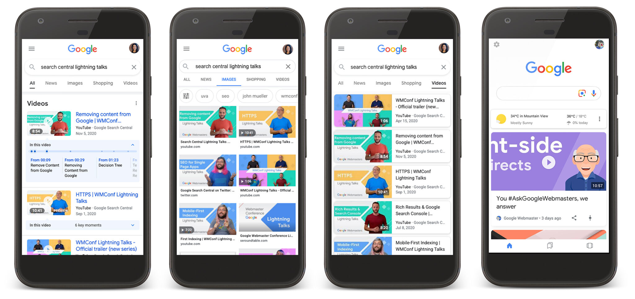 VideoObjectSchema가 구글에 표시되는 예시-구글일반검색-구글동영상검색-구글이미지검색-구글디스커버검색